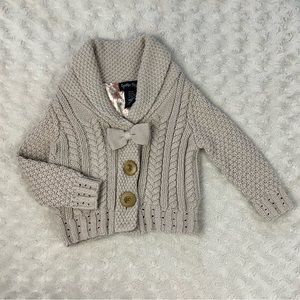 Cynthia Rowley Cable Knit Sweater Cardigan Tan Shawl Collar Bow Size 12 Months